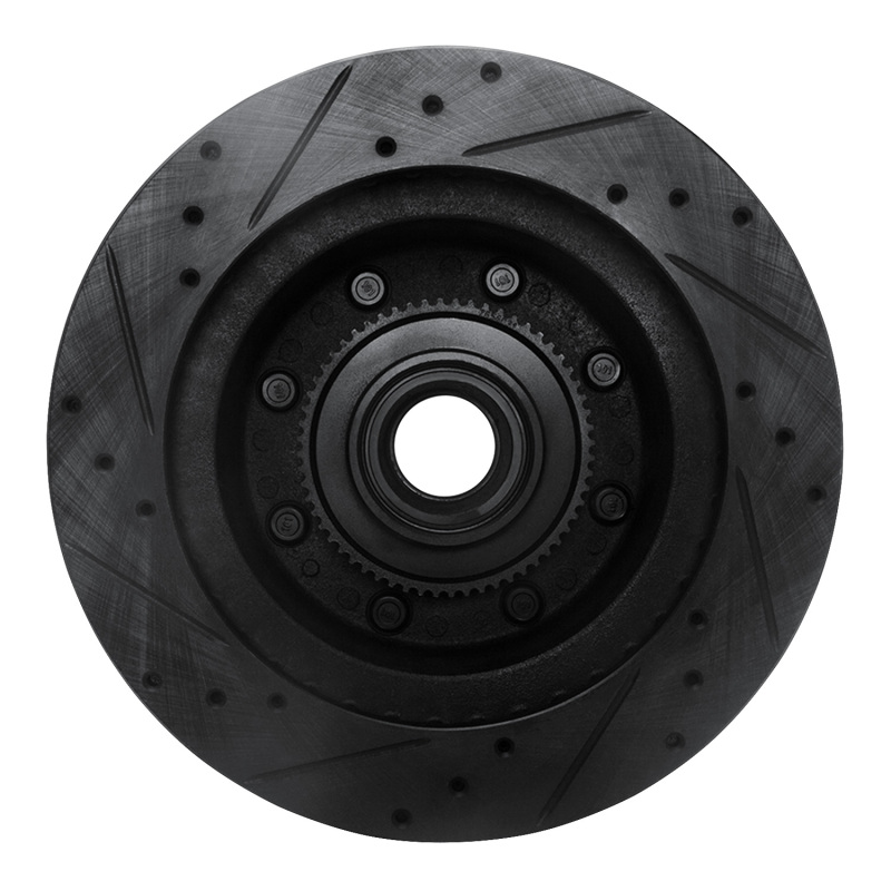 Ford E-150 Econoline Brake Rotor (1) - Front Right - R1 Concepts - Drilled & Slotted - Black - `95-`07